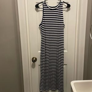 Loft Beach blue and white striped maxi dress